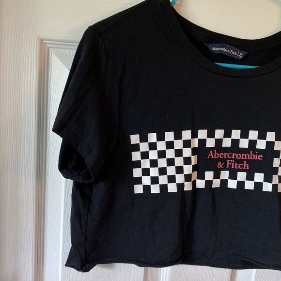 Abercrombie & Fitch Crop Top Women’s Size Small Short Sleeve Checked Graphic - Picture 5 of 10